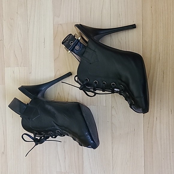 Steven by Steve Madden Sexy Black Leather Open Toe High Heels Slingback Size 5.5 - Picture 3 of 10